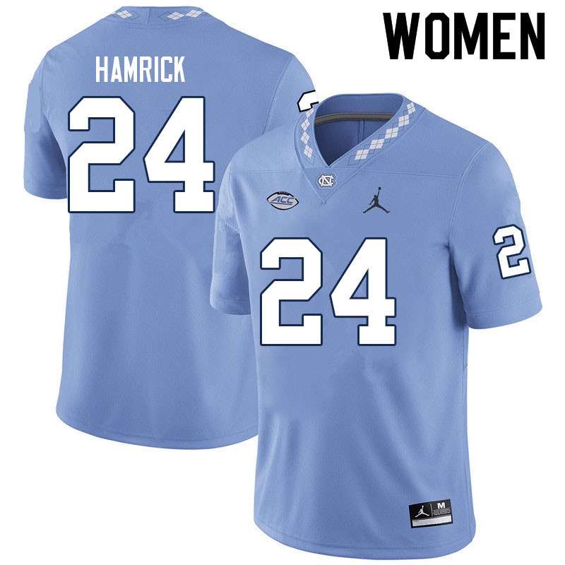 Women #24 Malaki Hamrick North Carolina Tar Heels College Football Jerseys Sale-Carolina Blue